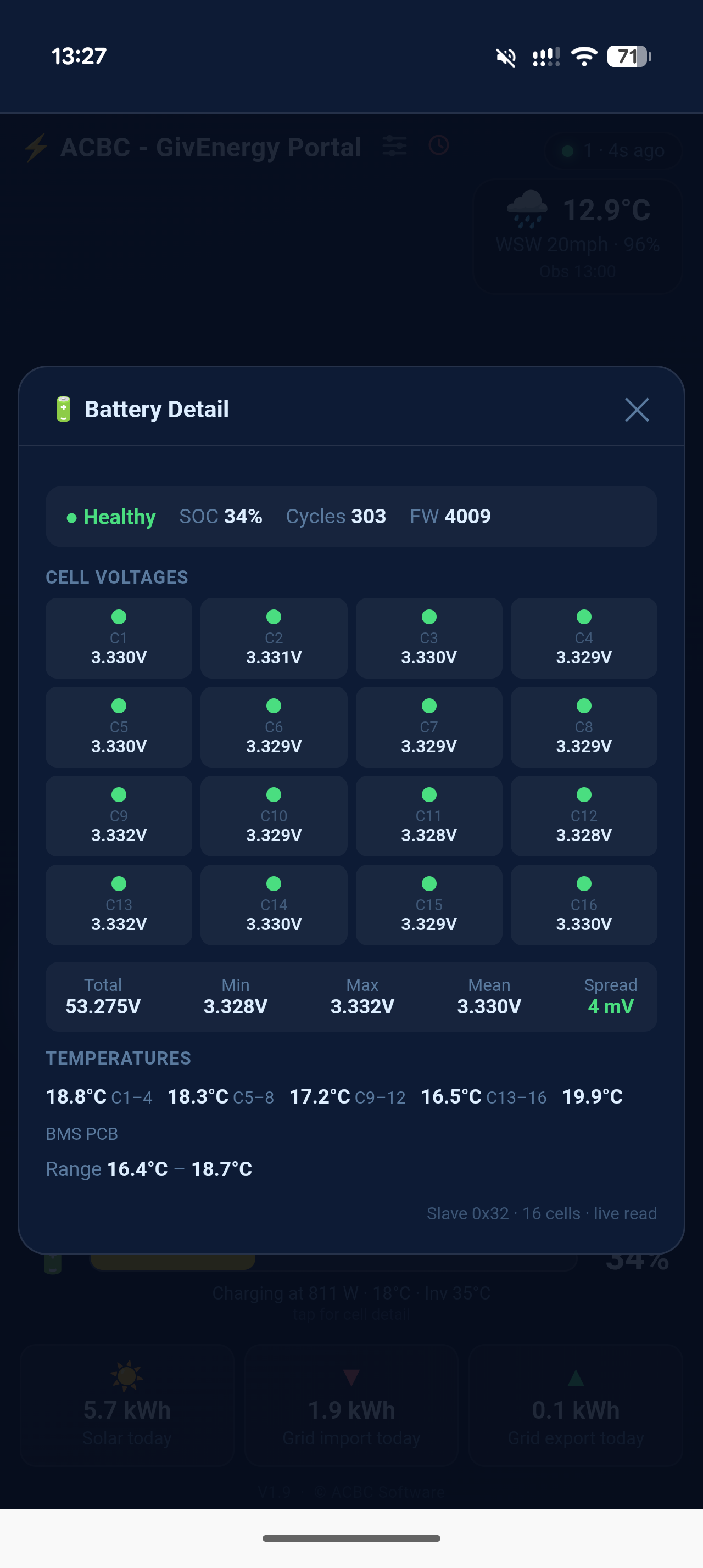 Battery cell detail popup